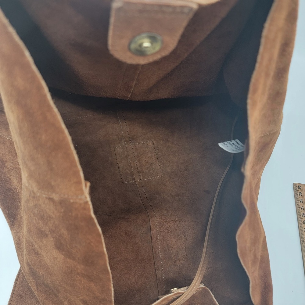 Haute Hippie Brown Suede Leather Tote Shoulder Bag Large Boho Shopper Purse - Picture 7 of 16